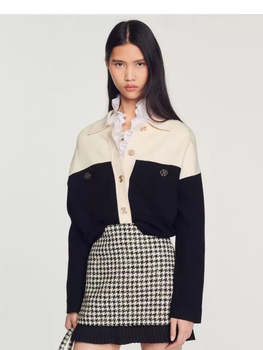 Sandro Houndstooth Tweed Skirt Size 42/XL